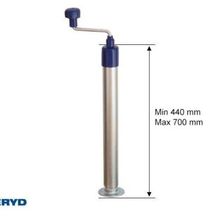 Stödfot Ø48mm. 440mm med fotplatta och vev